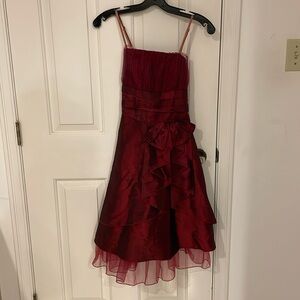 Dark red prom dress with bow details